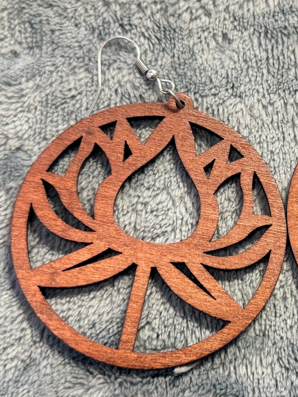 Wooden Cutout Brown Hoop Earrings - Unbranded